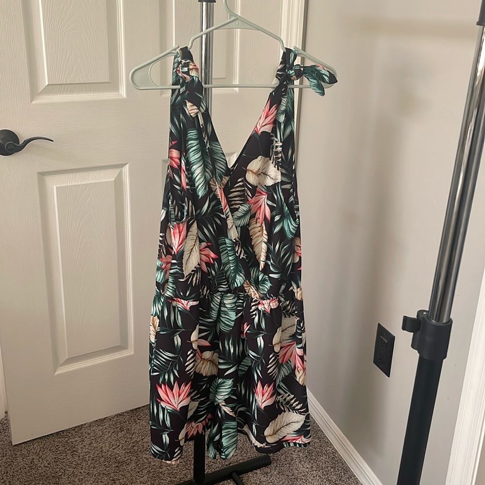 Black Floral - XL romper - cinched waist